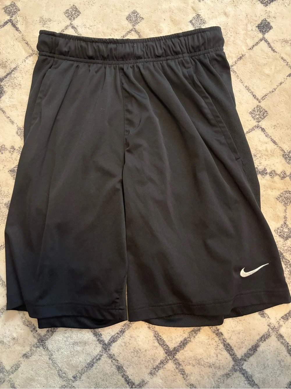 Nike Men’s Black Athletic Shorts with White Swoosh